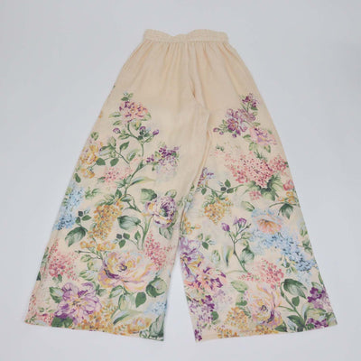 Zimmermann Light Beige Multicolor Linen Floral Print Halliday Wide Leg Pants
