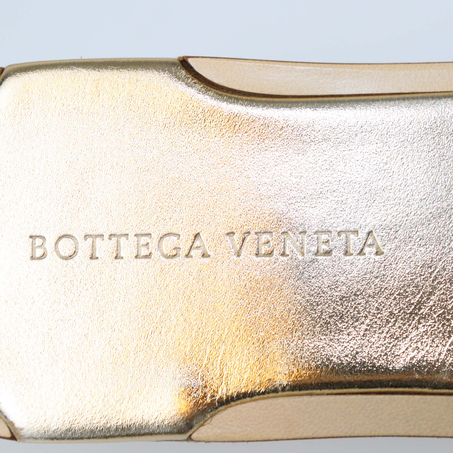 Bottega Veneta Gold Intreccio Leather Square Toe Flat Sandals