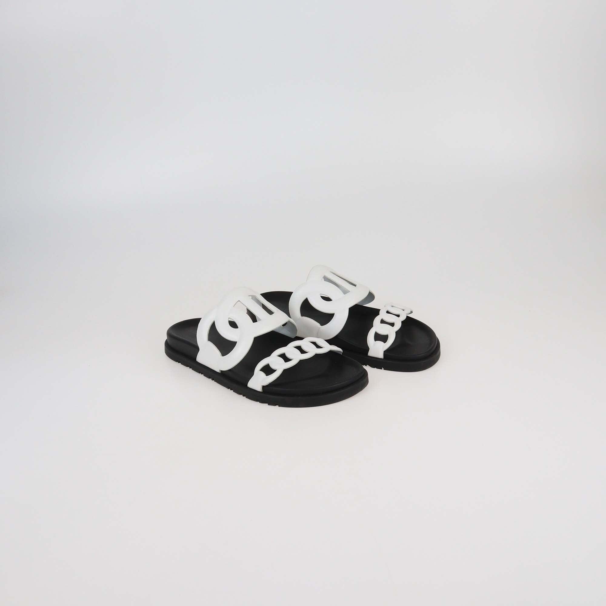Hermes White Leather Extra Sandals Womens Hermes 