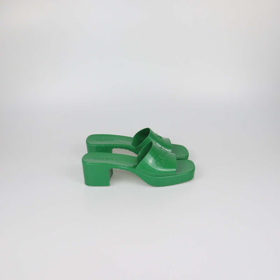 Gucci Green Rubber Block Heel Slide Sandals