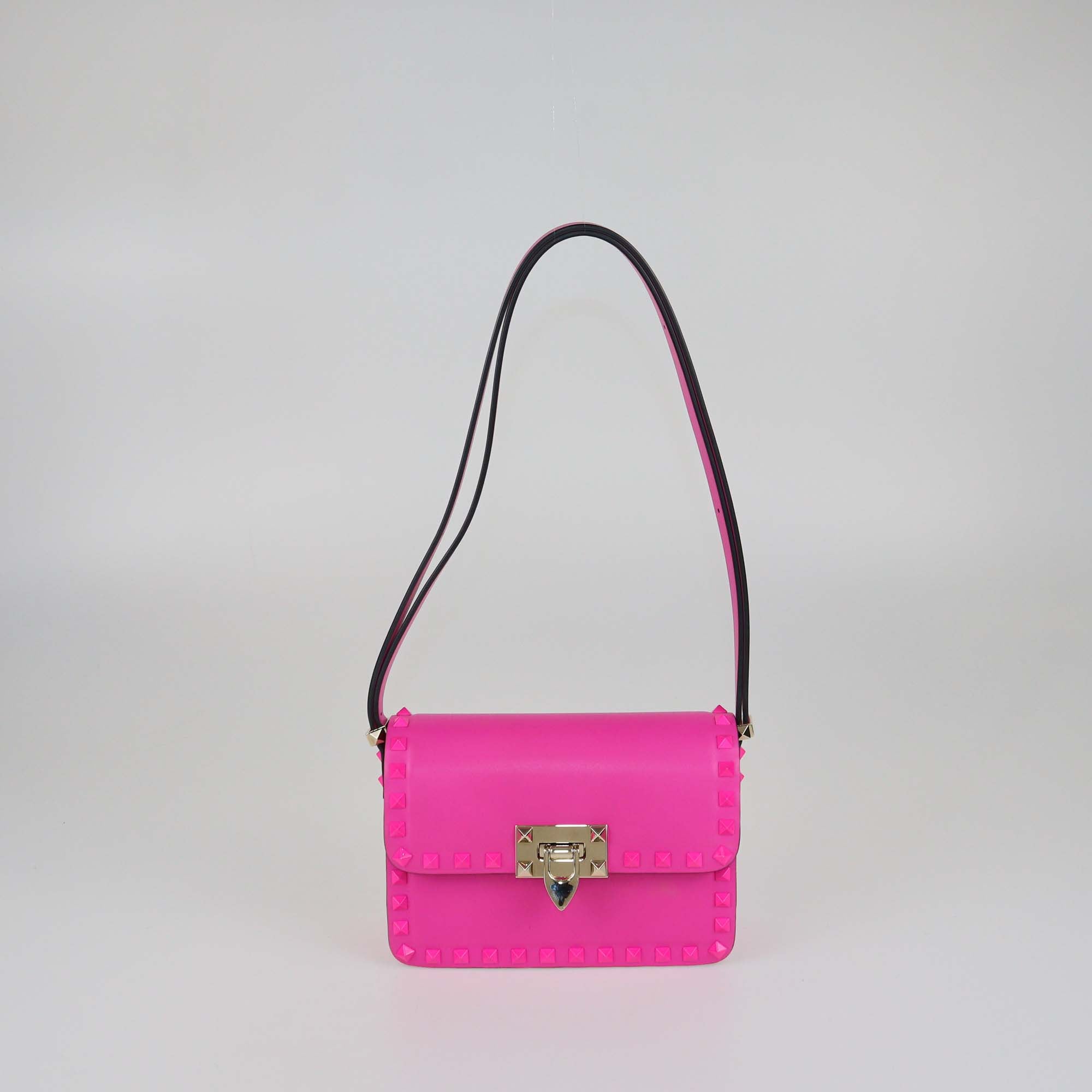 Valentino Neon Pink Leather Rockstud Flap Shoulder Bag