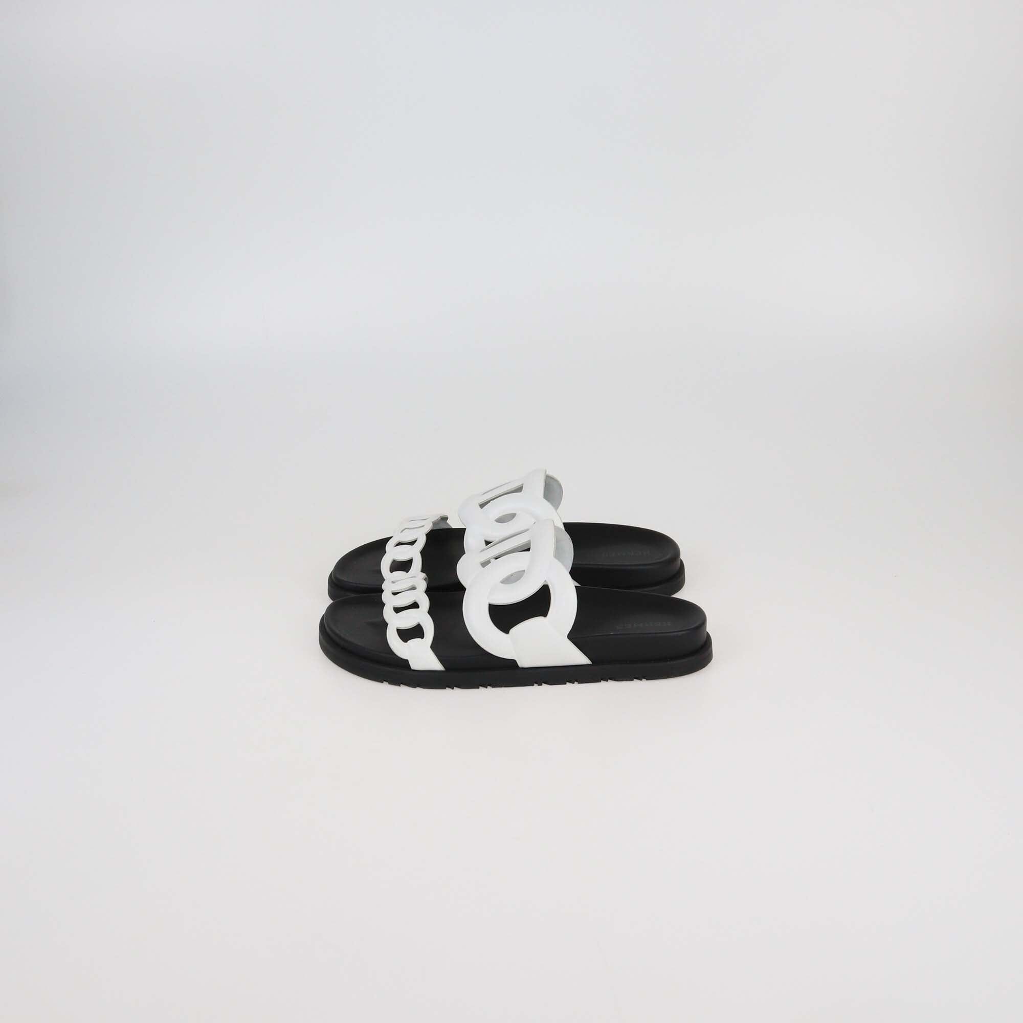 Hermes White Leather Extra Sandals Womens Hermes 