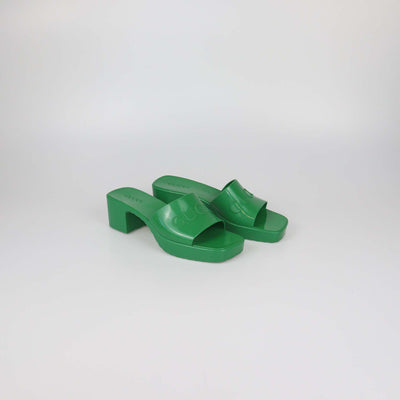 Gucci Green Rubber Block Heel Slide Sandals