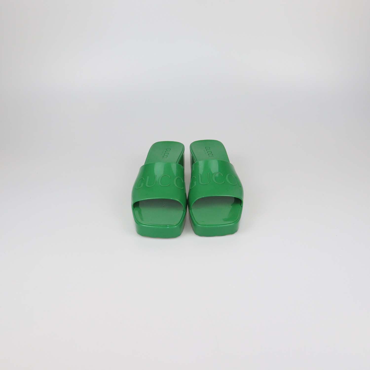Gucci Green Rubber Block Heel Slide Sandals