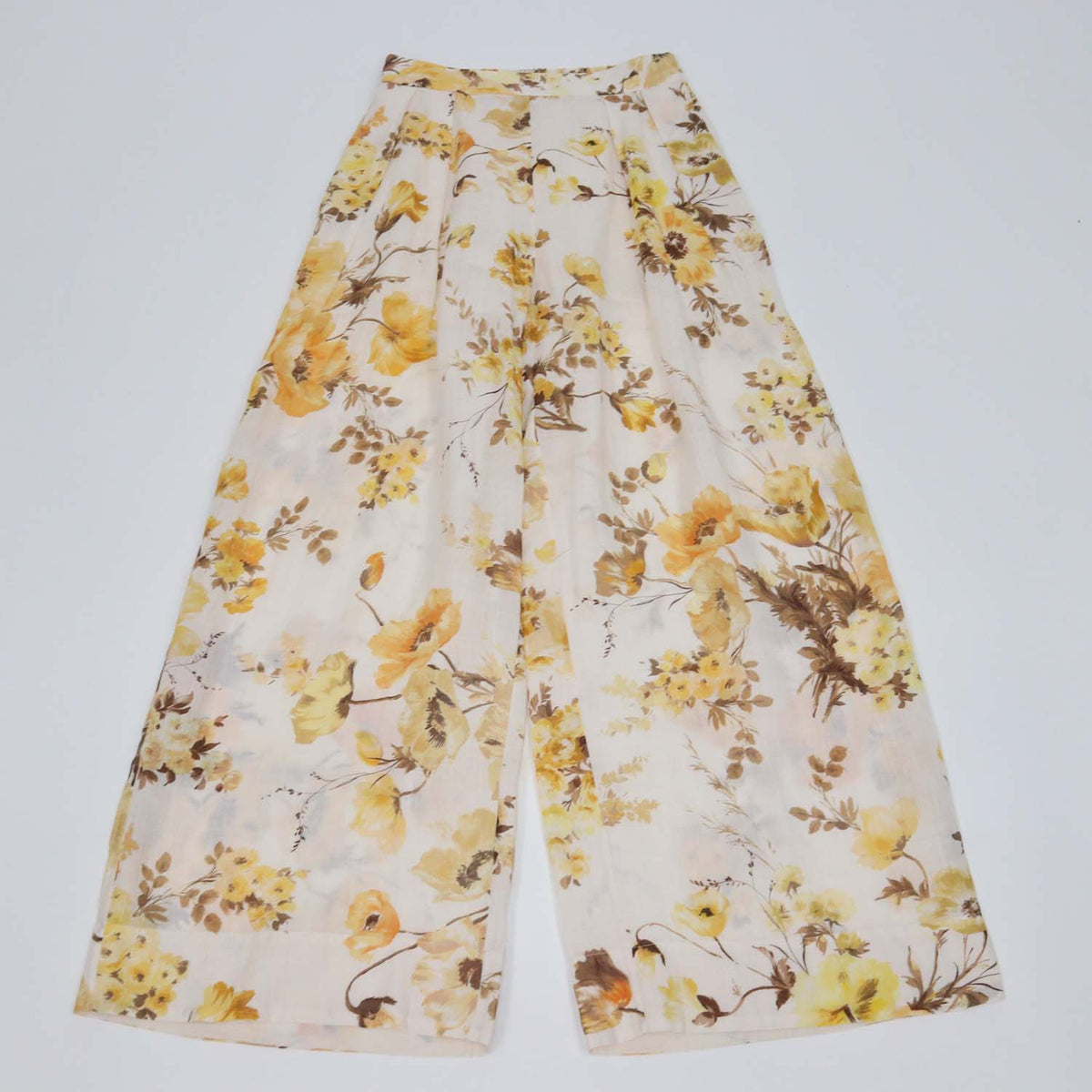 Zimmermann Beige Ramie Floral Print Wide Leg Pants