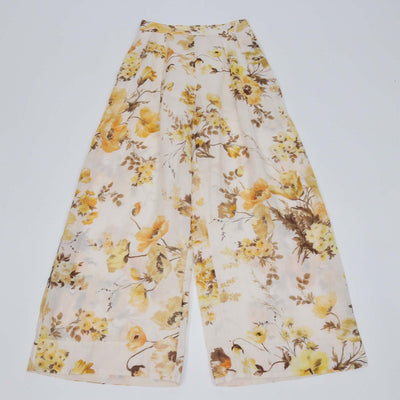 Zimmermann Beige Ramie Floral Print Wide Leg Pants