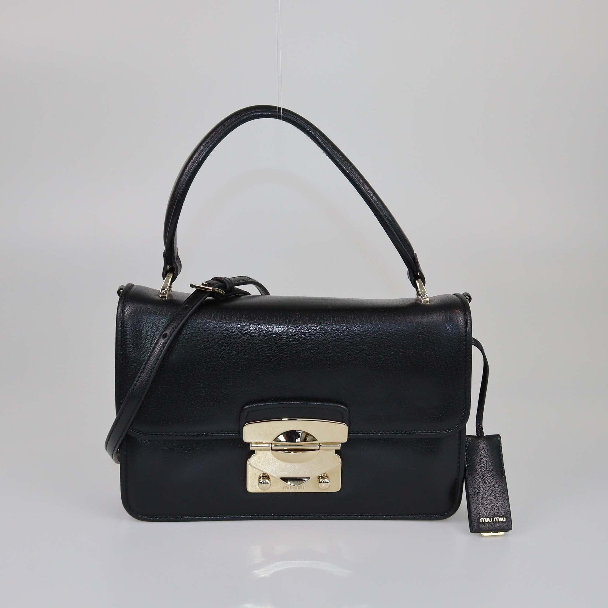 Miu Miu Black Madras Lux Lock Flap Top Handle Bag Womens Miu Miu 