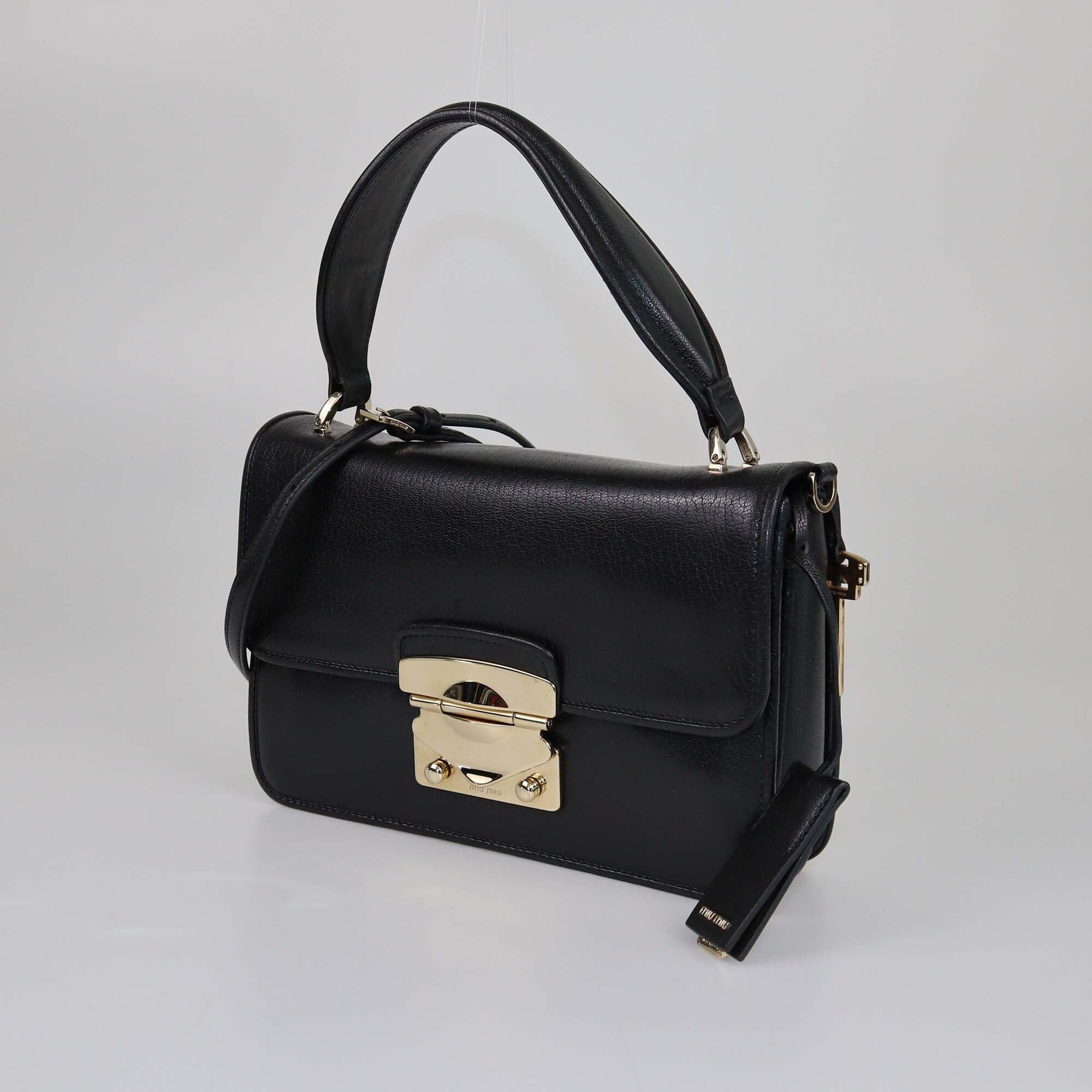 Miu Miu Black Madras Lux Lock Flap Top Handle Bag Womens Miu Miu 