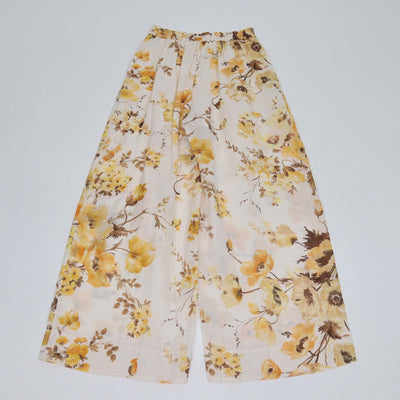 Zimmermann Beige Ramie Floral Print Wide Leg Pants