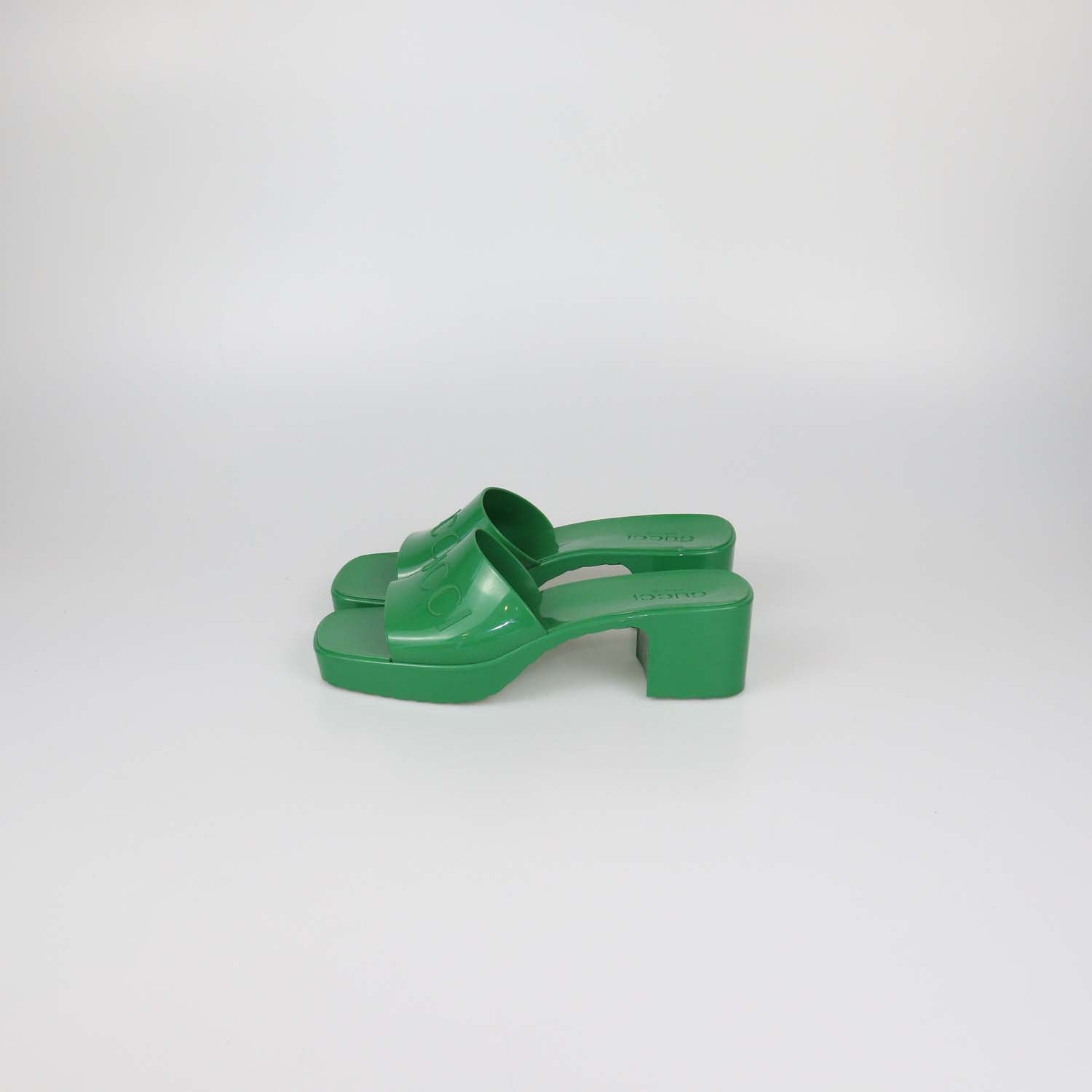 Gucci Green Rubber Block Heel Slide Sandals