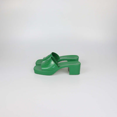 Gucci Green Rubber Block Heel Slide Sandals