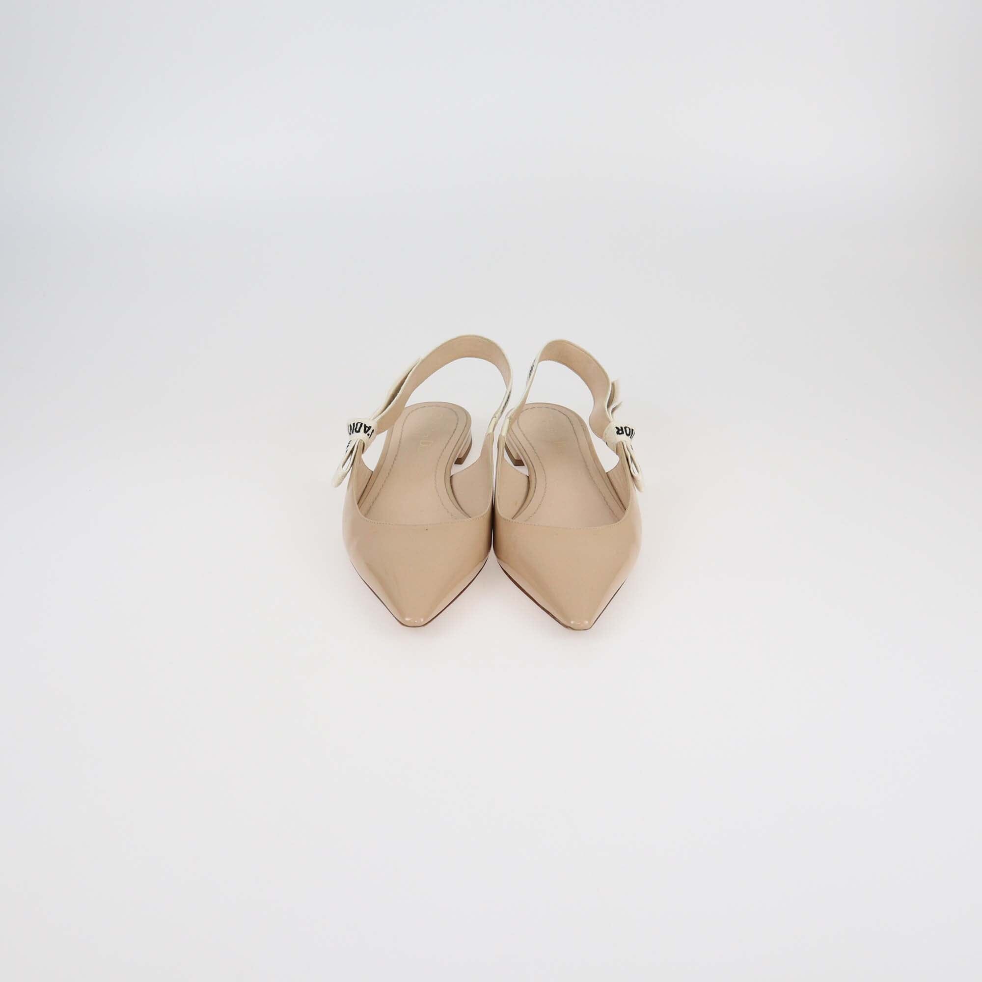 Christian Dior Beige Patent Leather J'Adior Slingback Flat Pumps Womens Christian Dior 