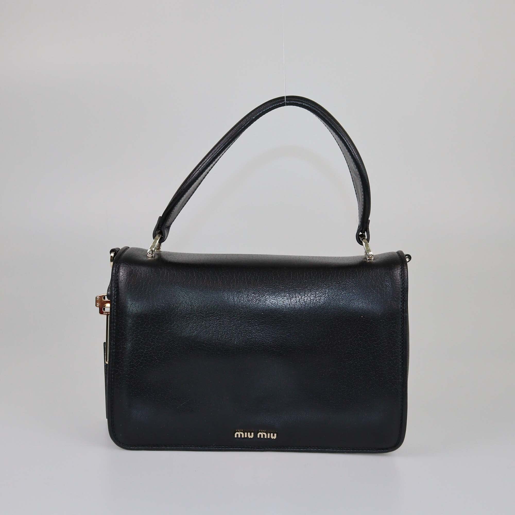 Miu Miu Black Madras Lux Lock Flap Top Handle Bag Womens Miu Miu 