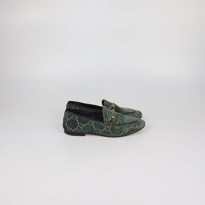 Gucci Green GG Velvet Jordaan Horsebit Loafers