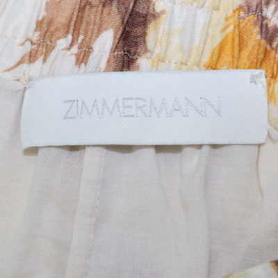 Zimmermann Beige Ramie Floral Print Wide Leg Pants