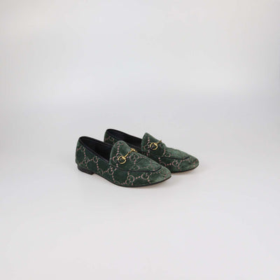 Gucci Green GG Velvet Jordaan Horsebit Loafers
