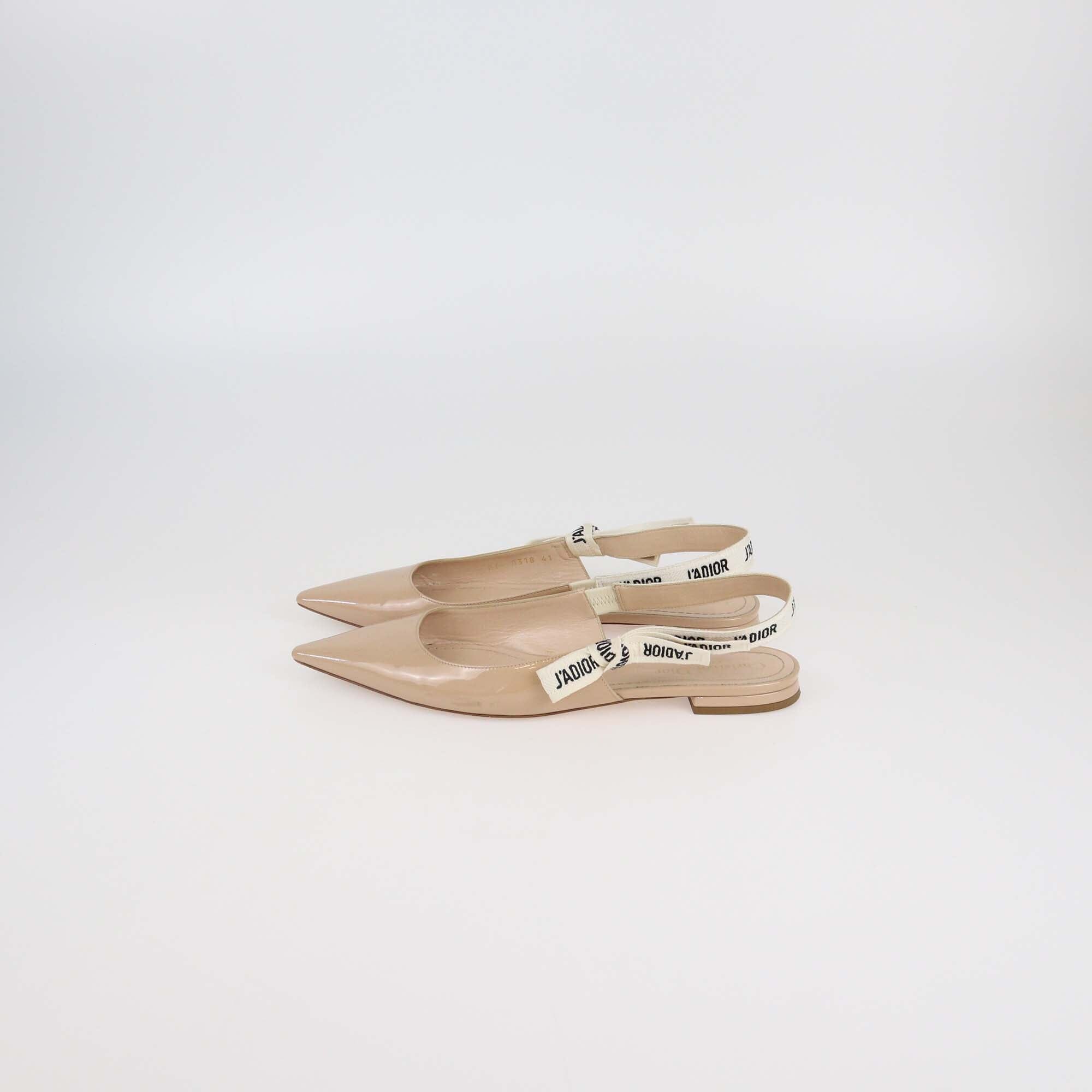 Christian Dior Beige Patent Leather J'Adior Slingback Flat Pumps Womens Christian Dior 