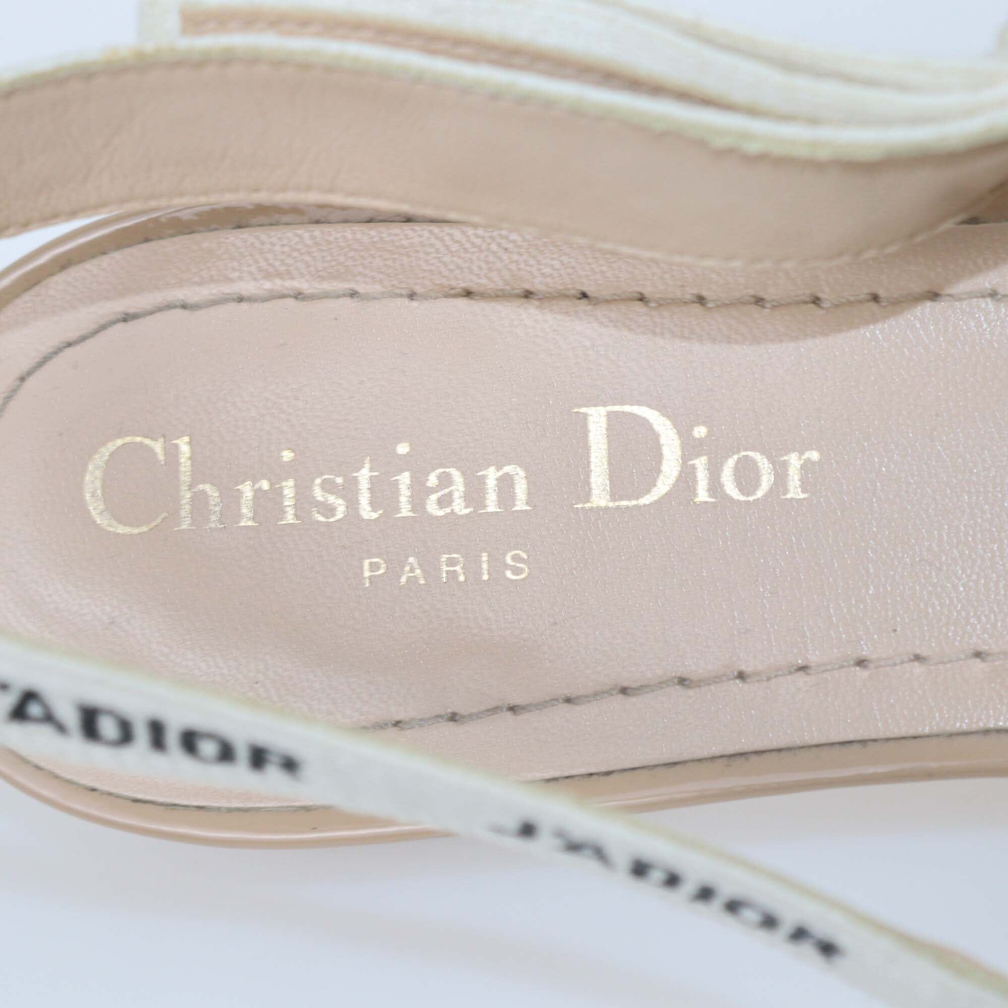 Christian Dior Beige Patent Leather J'Adior Slingback Flat Pumps Womens Christian Dior 
