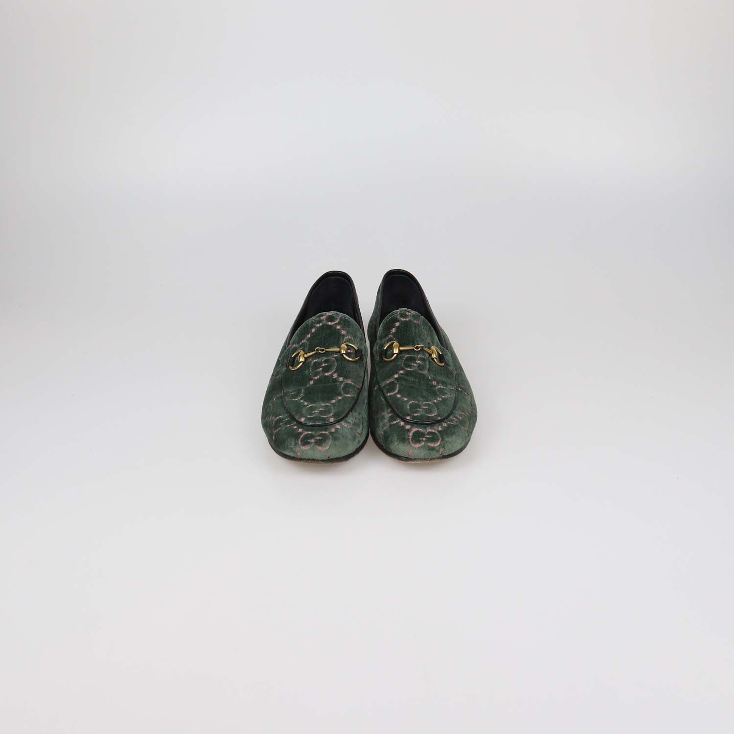 Gucci Green GG Velvet Jordaan Horsebit Loafers