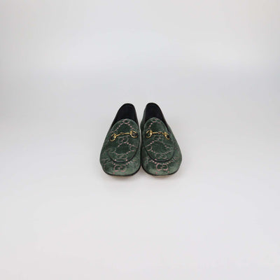Gucci Green GG Velvet Jordaan Horsebit Loafers