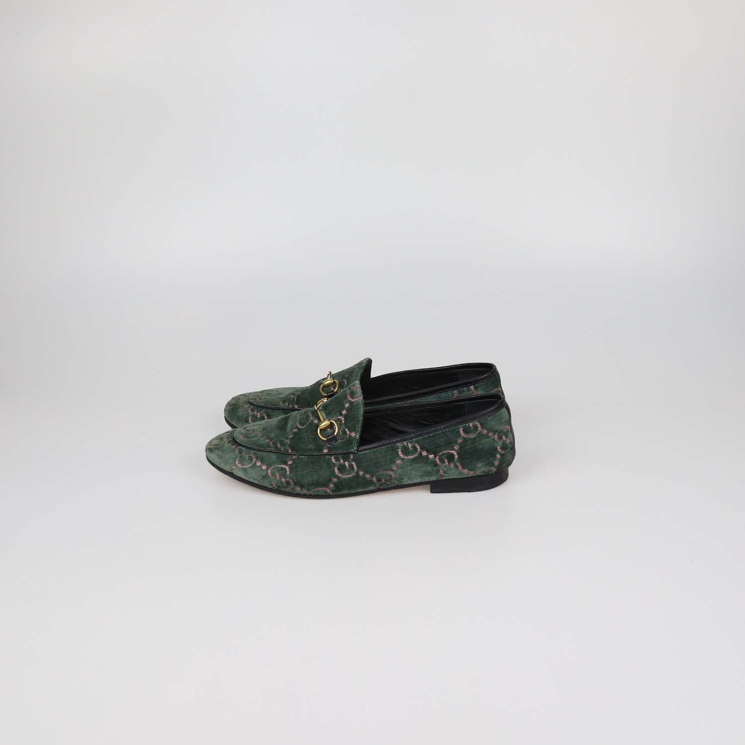 Gucci Green GG Velvet Jordaan Horsebit Loafers