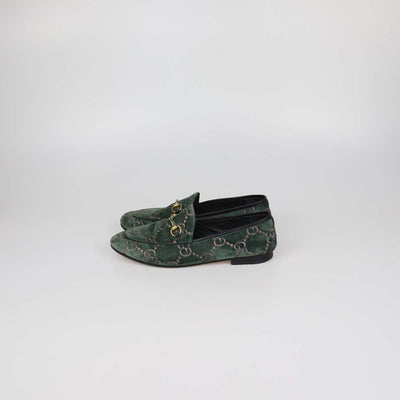 Gucci Green GG Velvet Jordaan Horsebit Loafers
