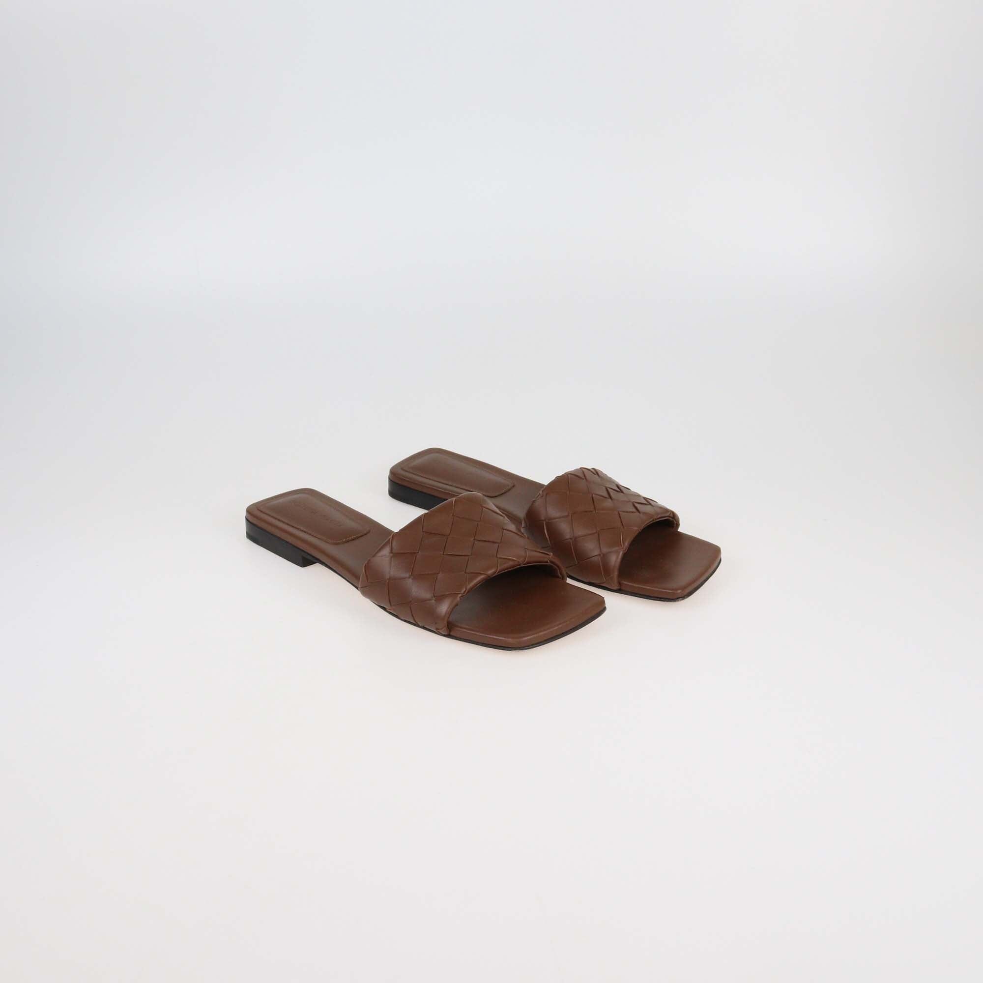 Bottega Veneta Brown Intrecciato Leather Parco Flat Mules Womens Bottega Veneta 