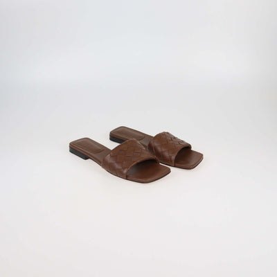 Bottega Veneta Brown Intrecciato Leather Parco Flat Mules Womens Bottega Veneta 