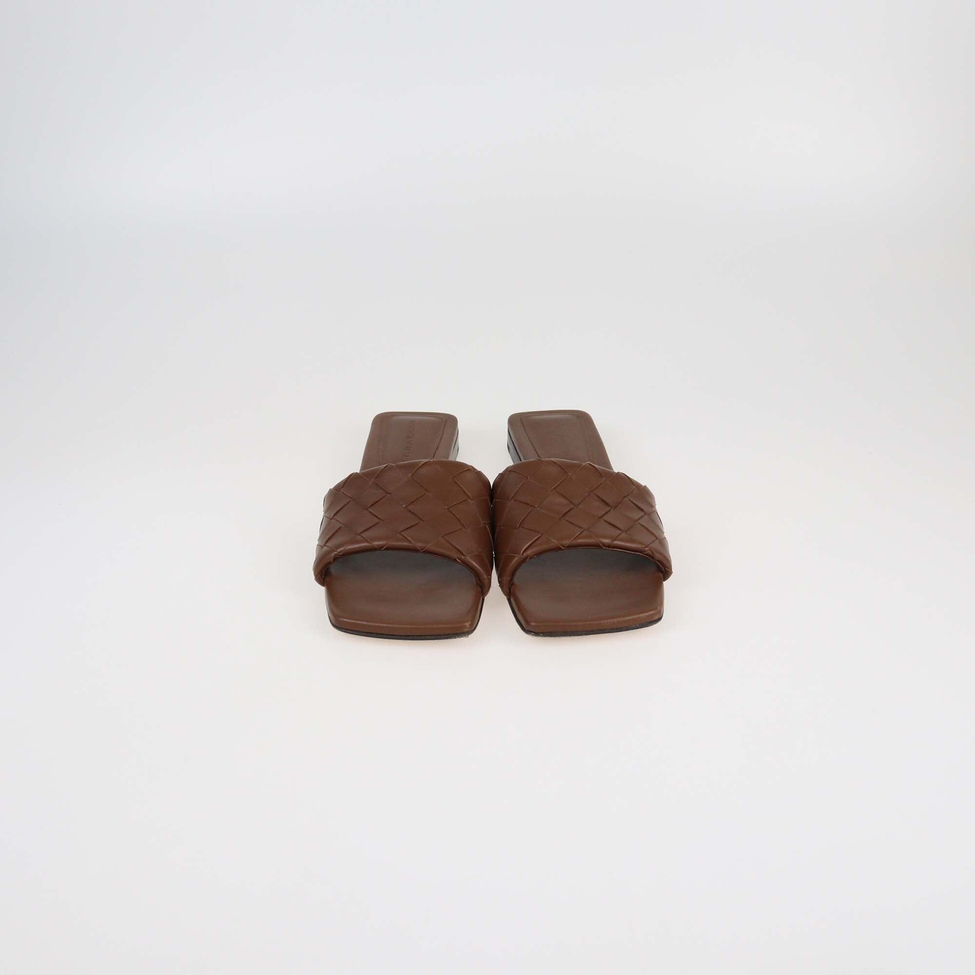 Bottega Veneta Brown Intrecciato Leather Parco Flat Mules Womens Bottega Veneta 