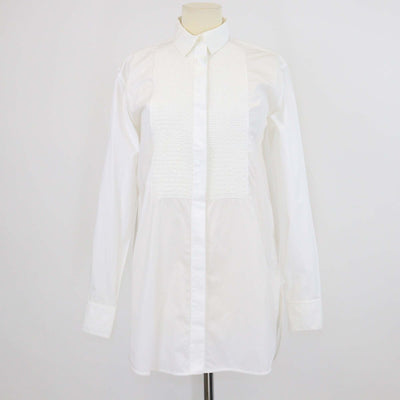 Celine White Cotton Poplin Textured Detail Long Sleeve Shirt