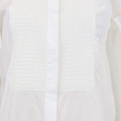 Celine White Cotton Poplin Textured Detail Long Sleeve Shirt