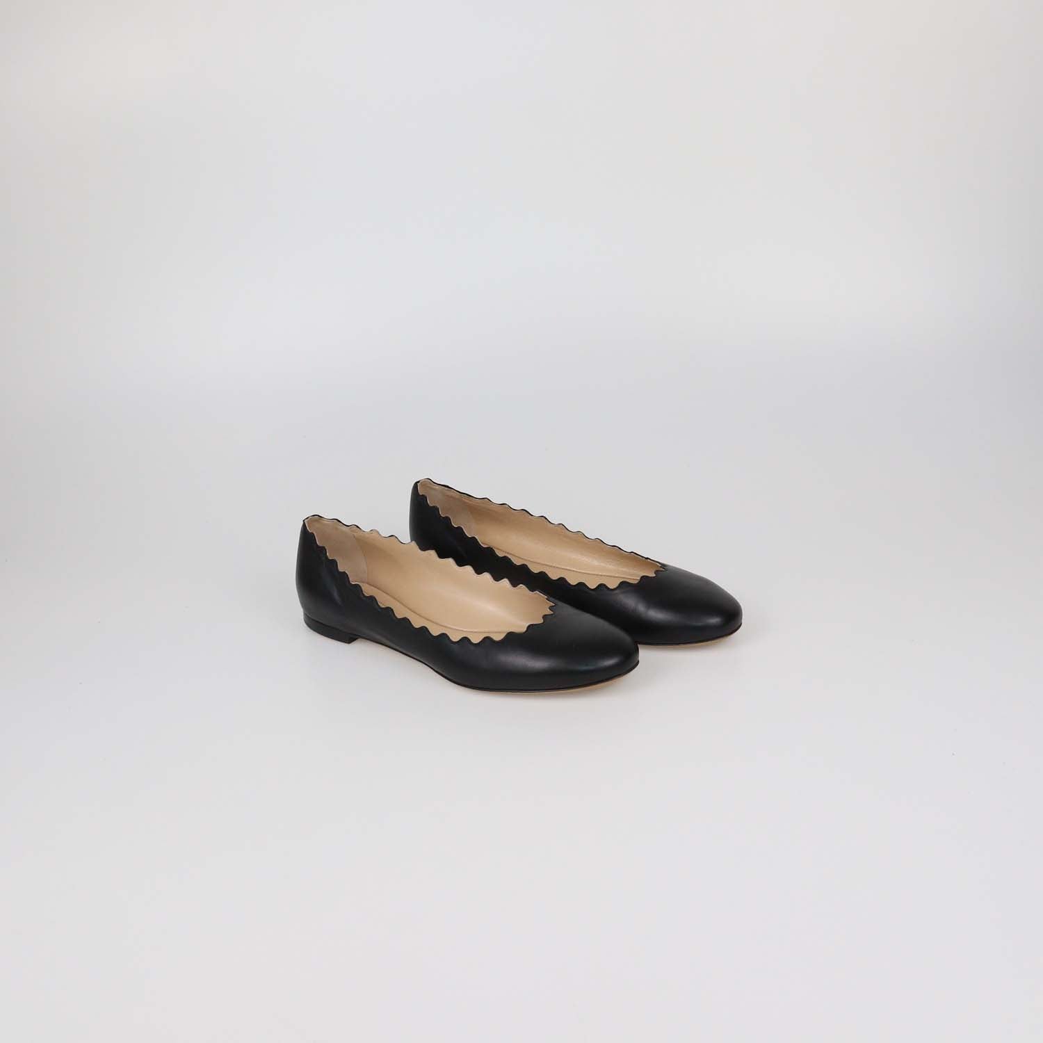 Chloe Black Leather Scalloped Lauren Ballet Flats