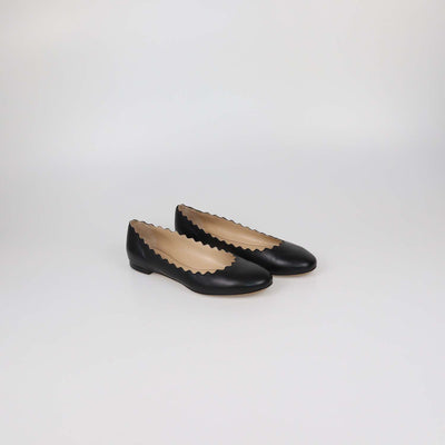Chloe Black Leather Scalloped Lauren Ballet Flats