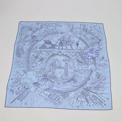 Hermes Blue Ciel, Encre, Violet Silk Please Hold The Line Scarf 90