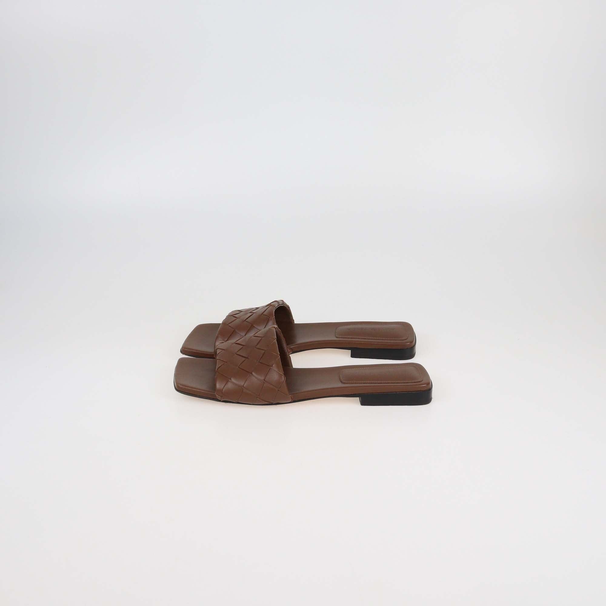 Bottega Veneta Brown Intrecciato Leather Parco Flat Mules Womens Bottega Veneta 