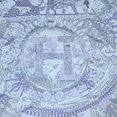 Hermes Blue Ciel, Encre, Violet Silk Please Hold The Line Scarf 90