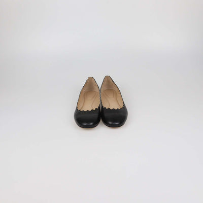 Chloe Black Leather Scalloped Lauren Ballet Flats