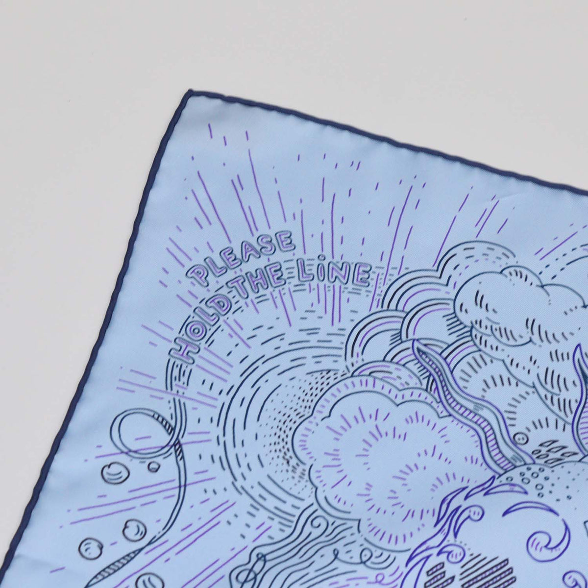 Hermes Blue Ciel, Encre, Violet Silk Please Hold The Line Scarf 90