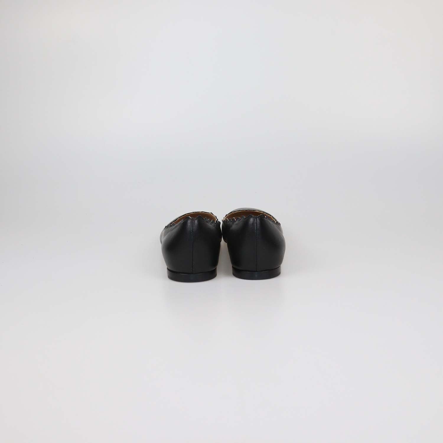 Chloe Black Leather Scalloped Lauren Ballet Flats