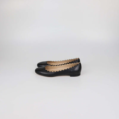 Chloe Black Leather Scalloped Lauren Ballet Flats