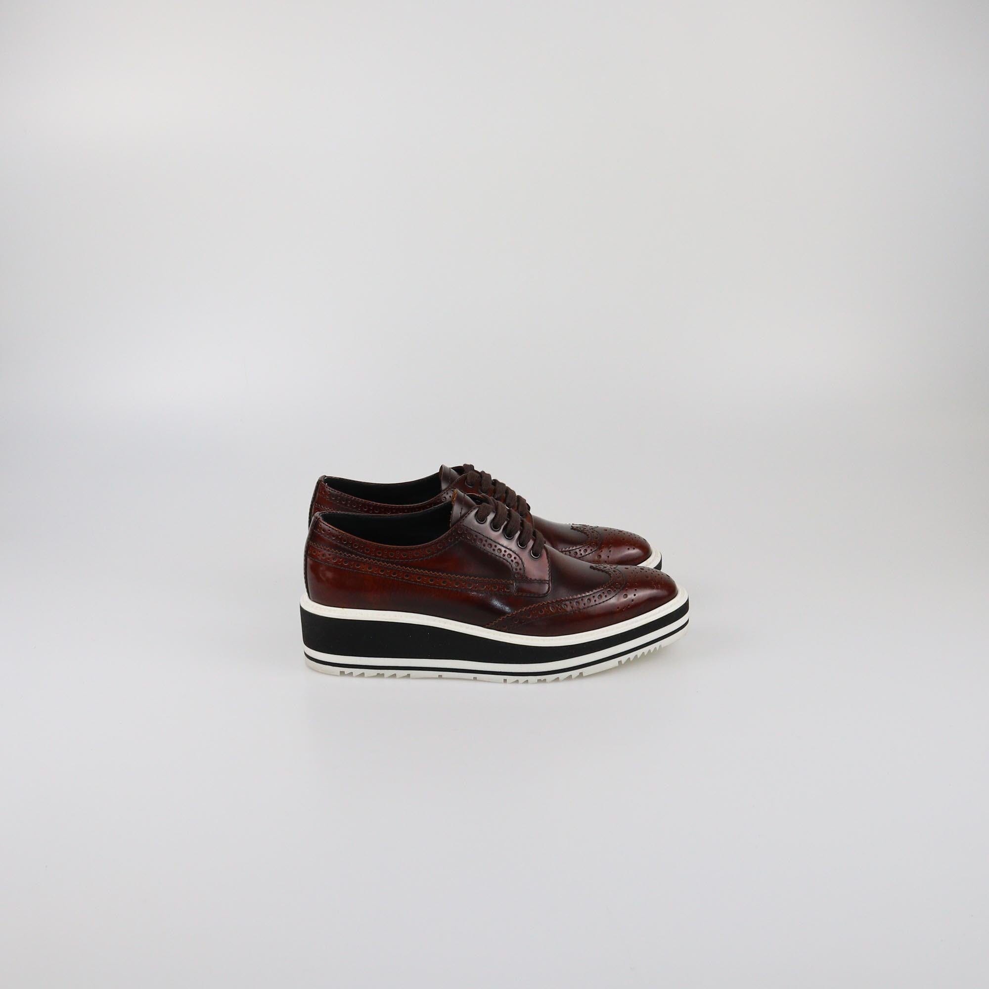 Prada Brown Brogue Platform Derby Sneakers Womens Prada 
