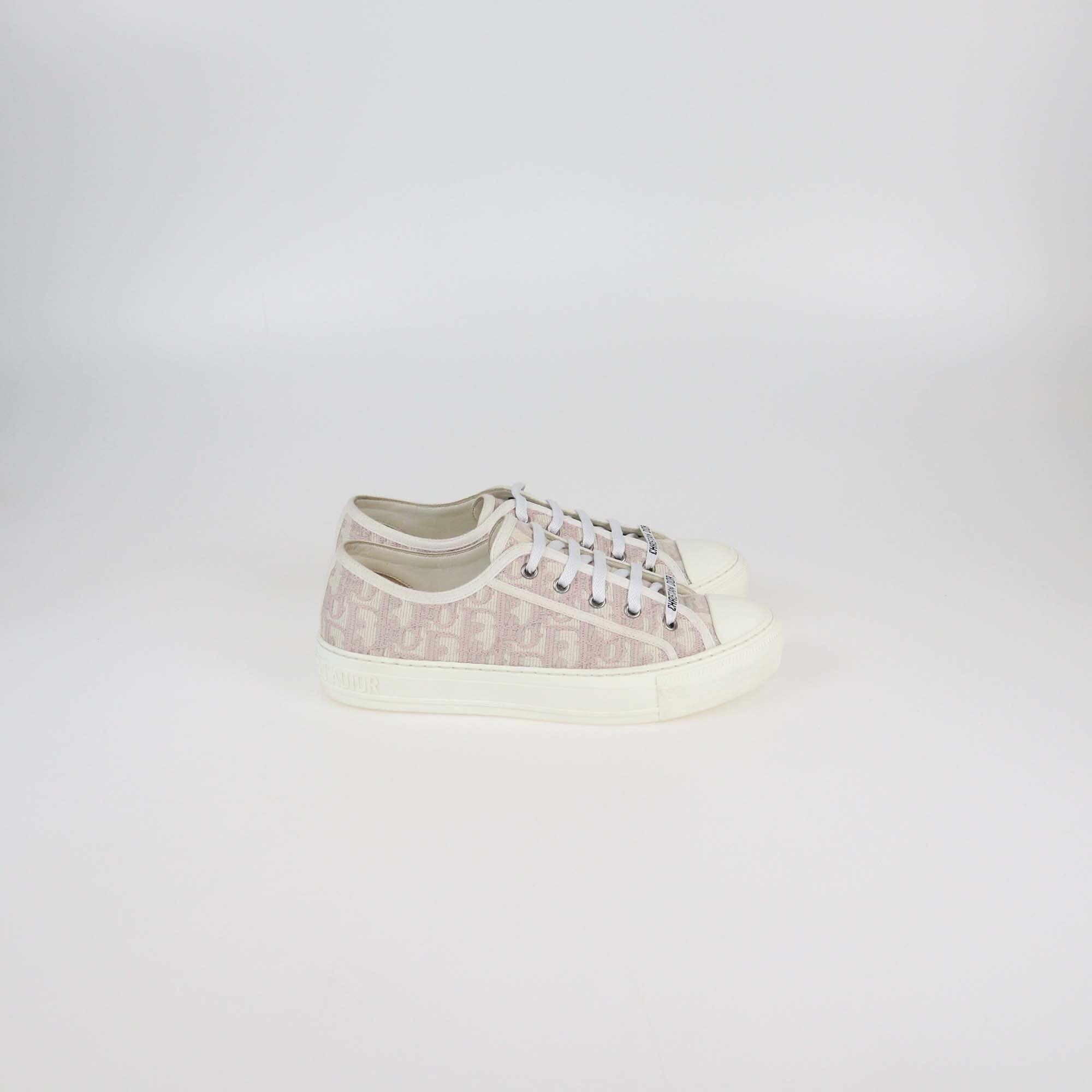 Christian Dior Pink/White Oblique Walk 'n' Dior Embroidered Canvas Low Top Sneakers Womens Christian Dior 