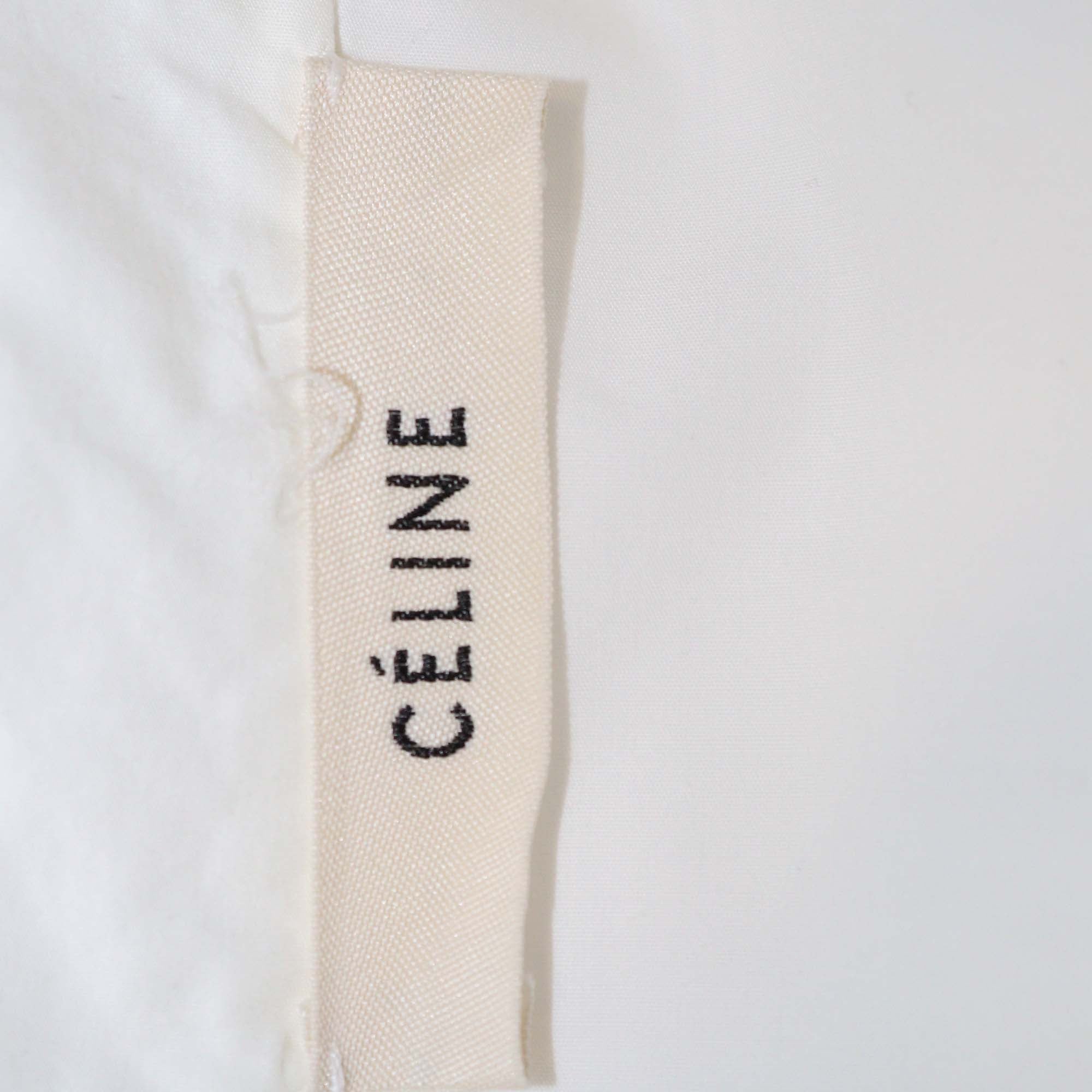Celine White Cotton Poplin Textured Detail Long Sleeve Shirt