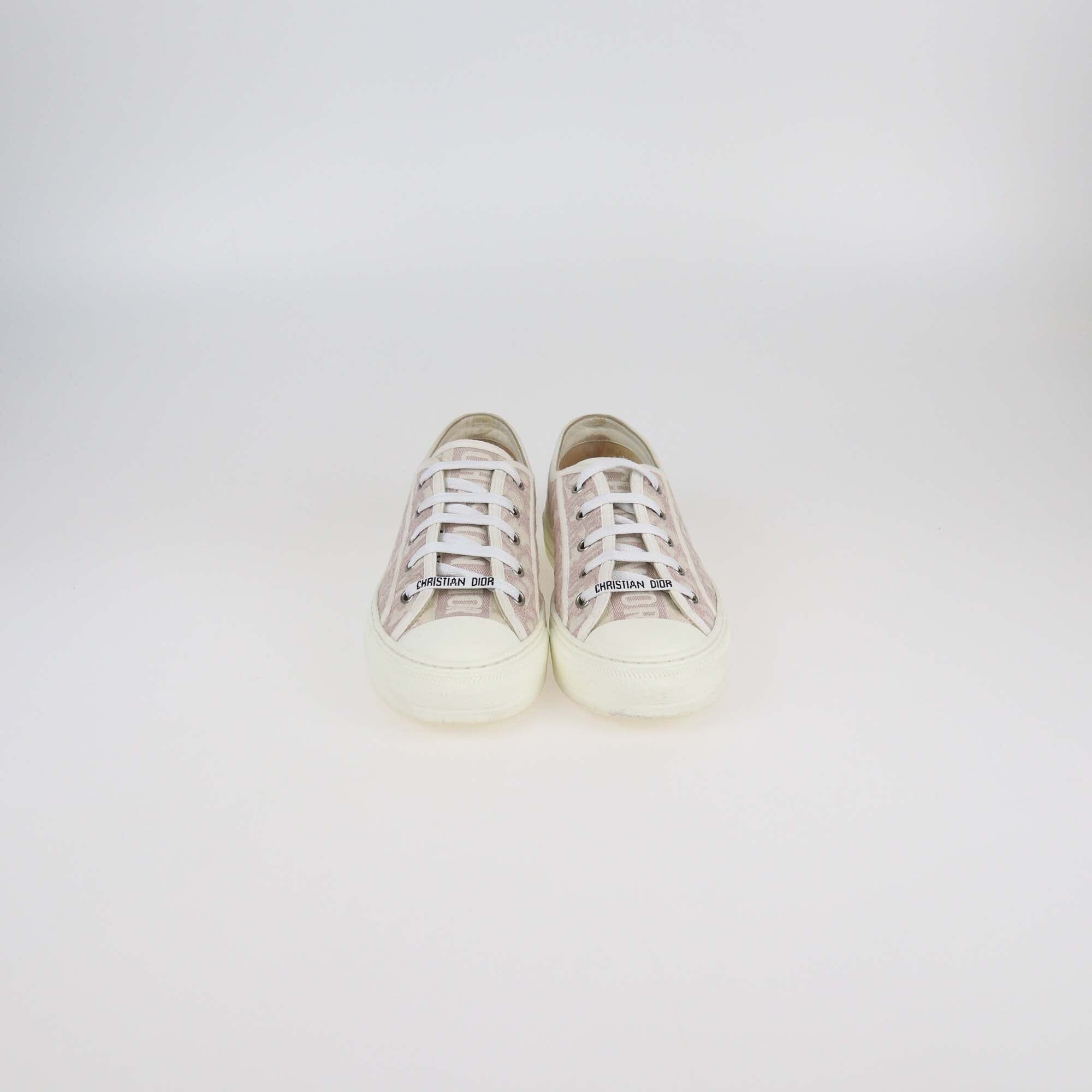 Christian Dior Pink/White Oblique Walk 'n' Dior Embroidered Canvas Low Top Sneakers Womens Christian Dior 