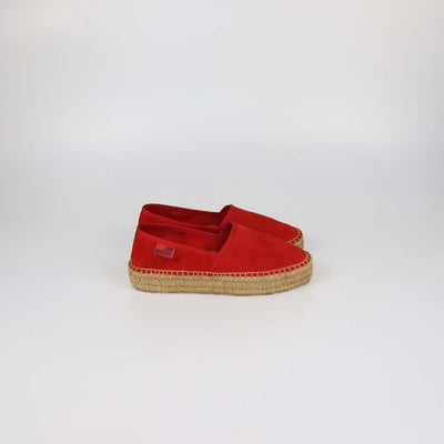 Love Moschino Red Suede Platform Espadrille Flats