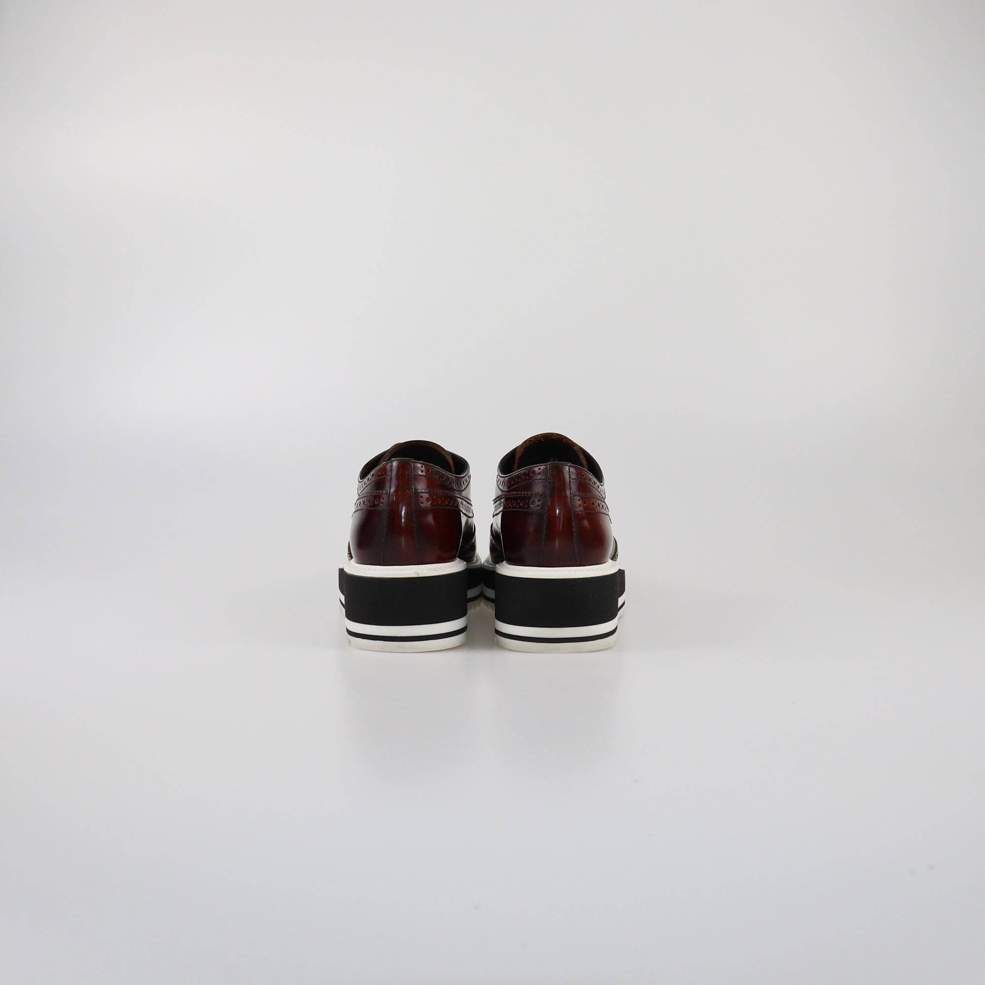 Prada Brown Brogue Platform Derby Sneakers Womens Prada 