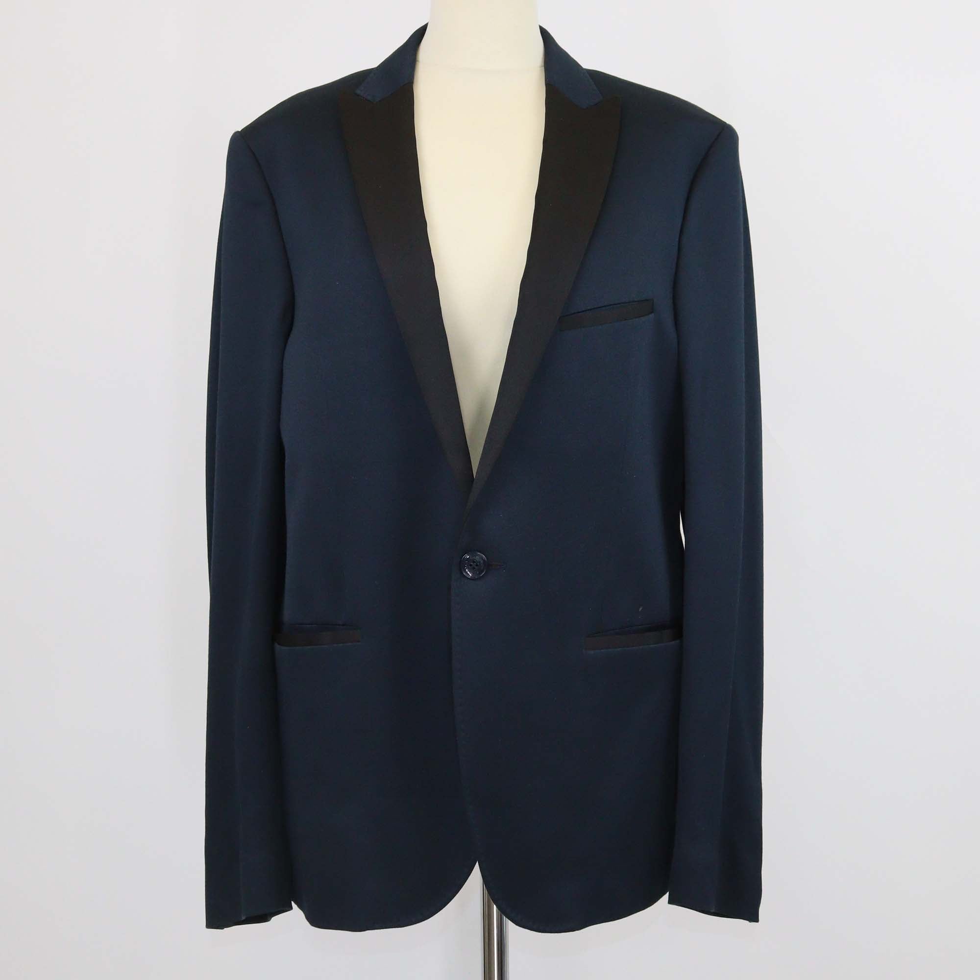 Etro Navy Blue Cotton Paisley Print Single Breasted Blazer