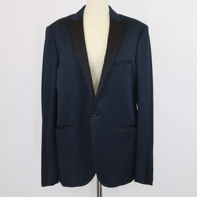 Etro Navy Blue Cotton Paisley Print Single Breasted Blazer