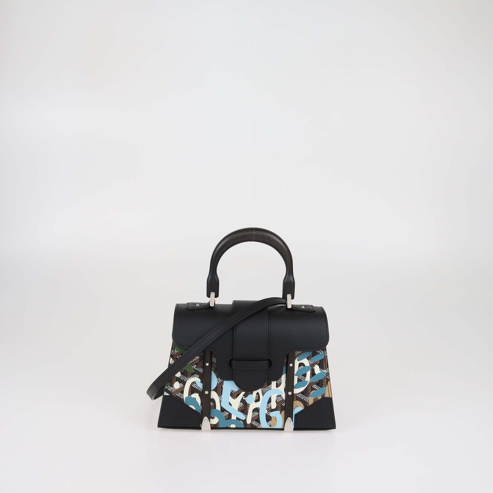 Goyard Black Goyardine Canvas Letters Camouflage Mini Saigon Top Handle Bag