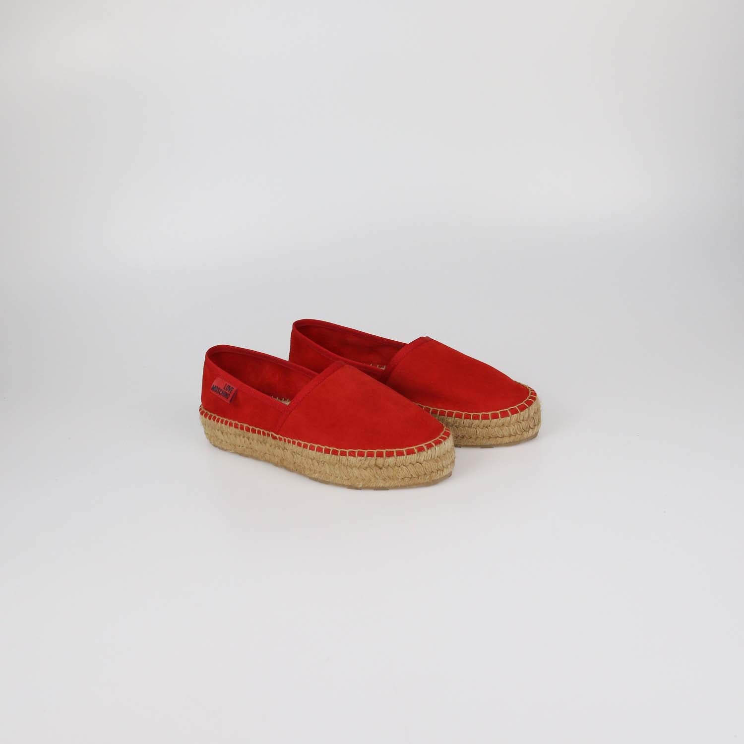 Love Moschino Red Suede Platform Espadrille Flats
